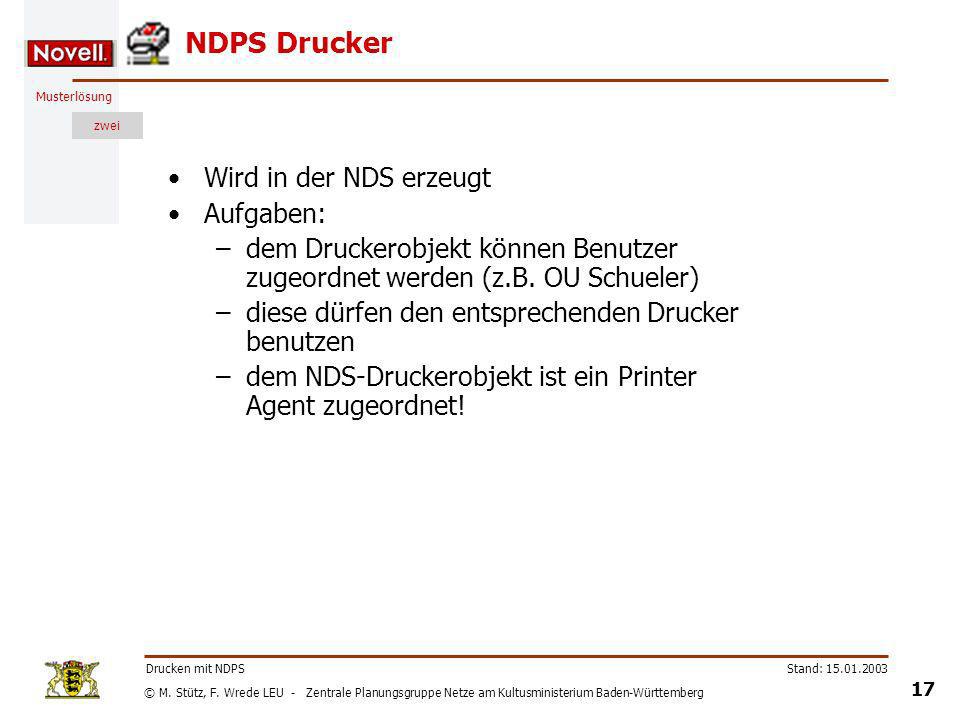 NDPS Drucker Wird in der NDS erzeugt Aufgaben: