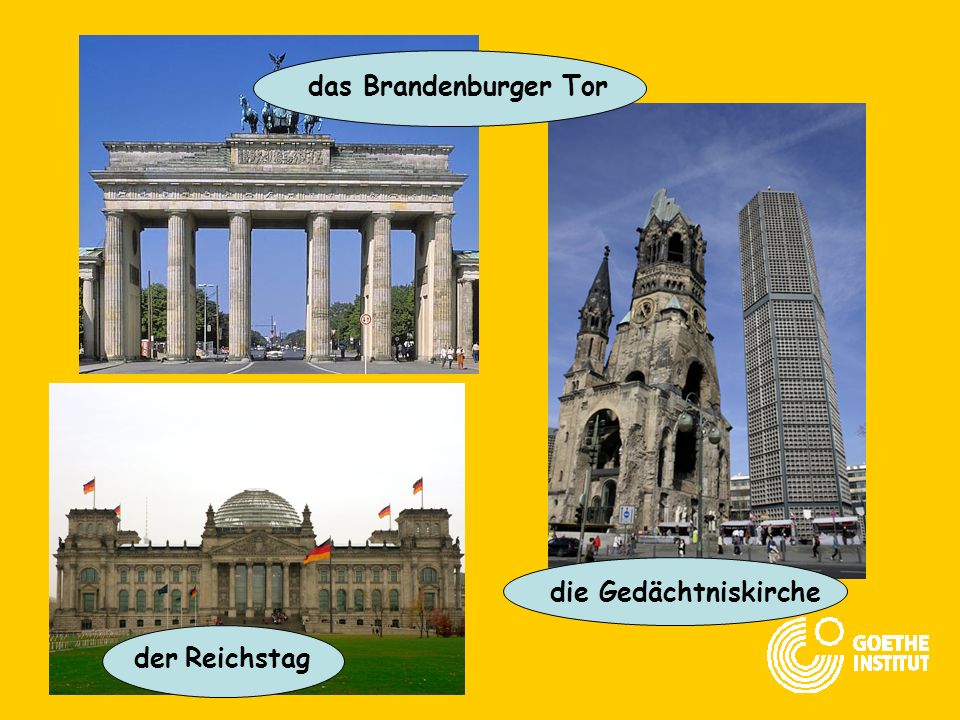 das Brandenburger Tor die Gedächtniskirche der Reichstag