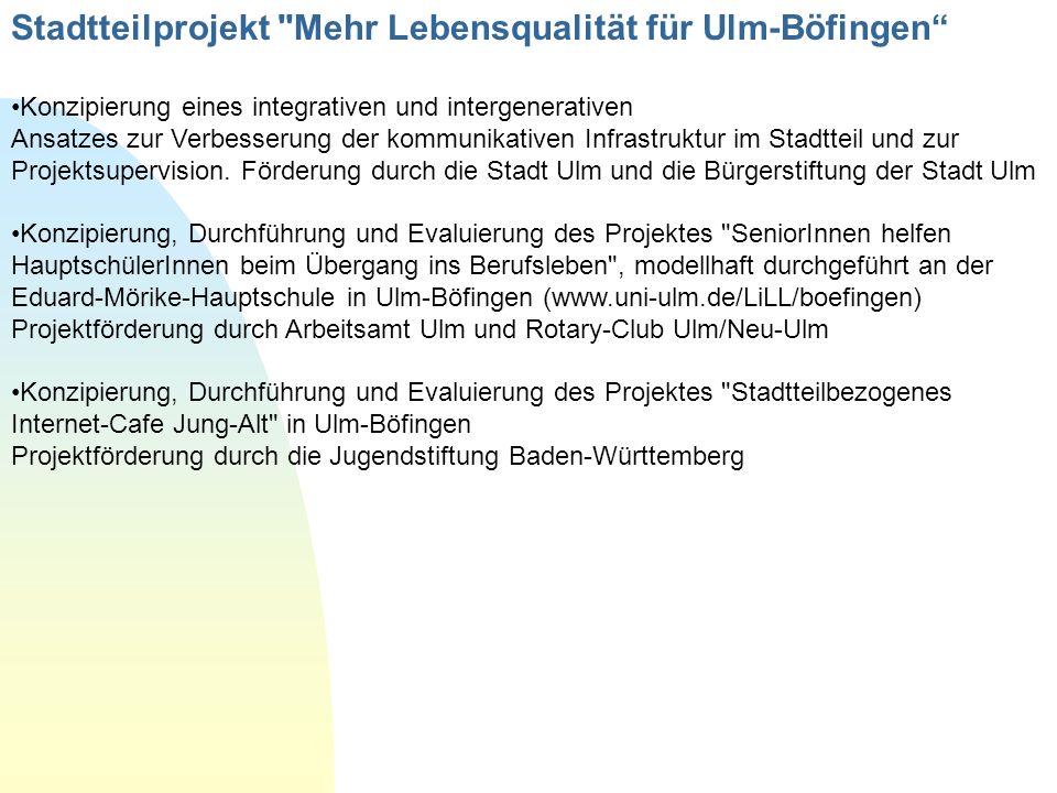 Stadtteilprojekt Mehr Lebensqualität für Ulm-Böfingen