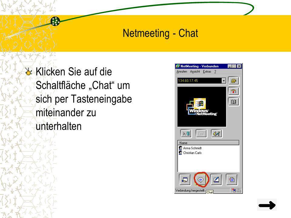 Netmeeting - Chat Klicken Sie auf die Schaltfläche „Chat um sich per Tasteneingabe miteinander zu unterhalten.