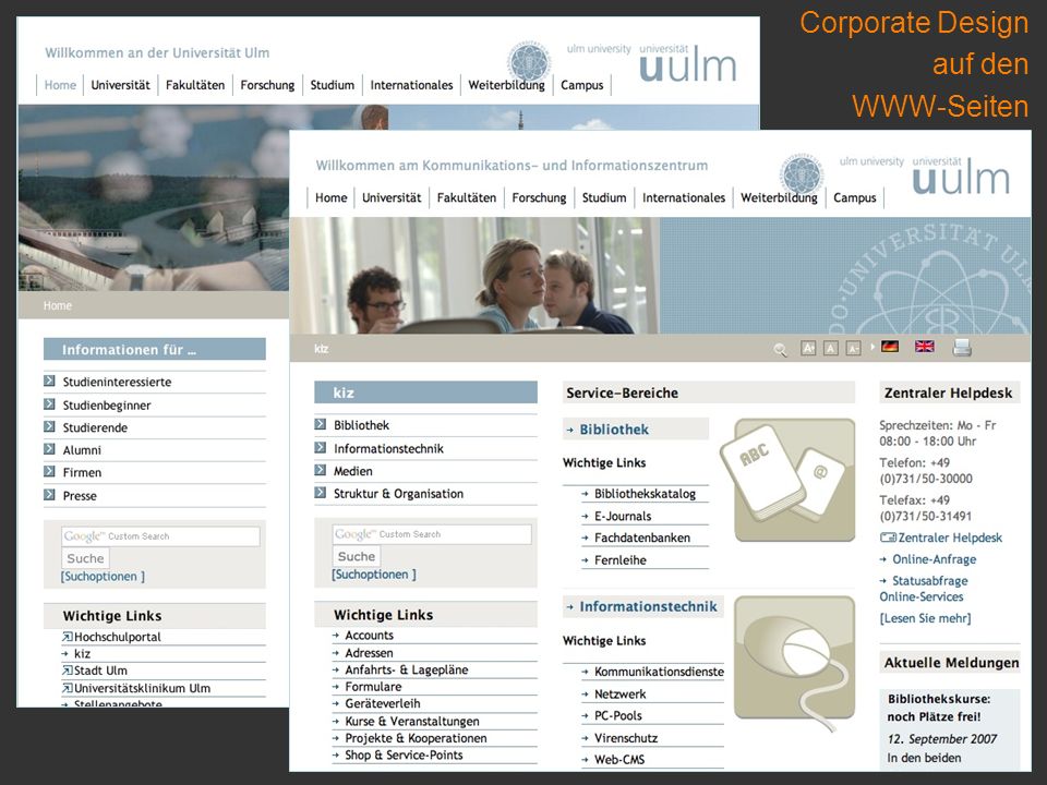 Corporate Design auf den WWW-Seiten uni home
