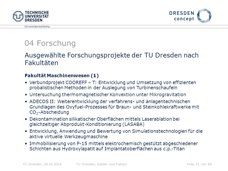 04 Forschung Ausgewählte Forschungsprojekte der TU Dresden nach