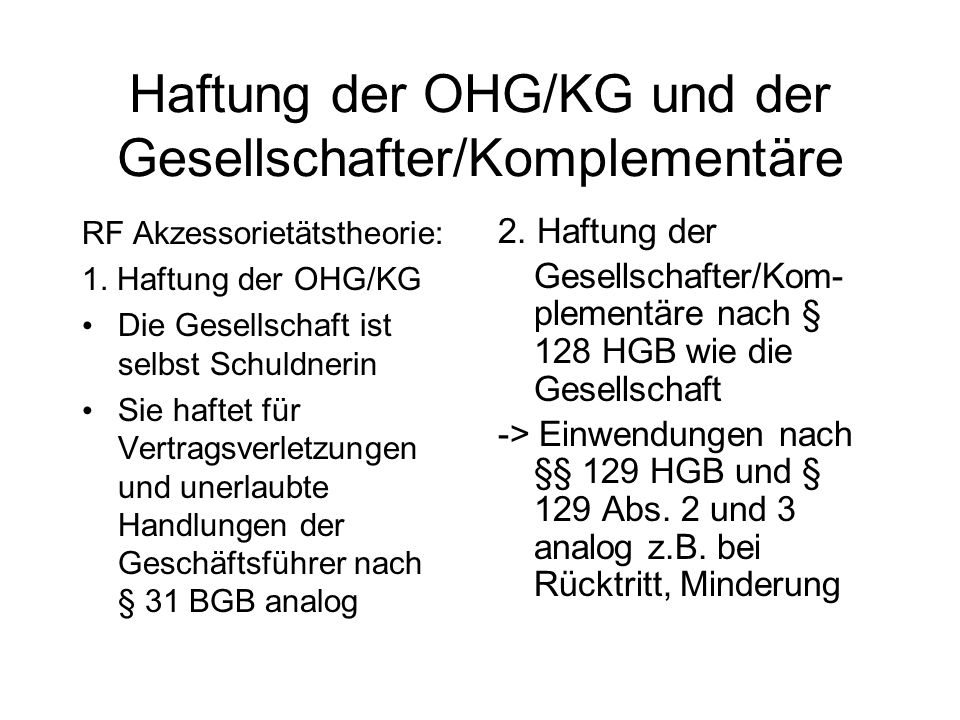Haftung der OHG/KG und der Gesellschafter/Komplementäre
