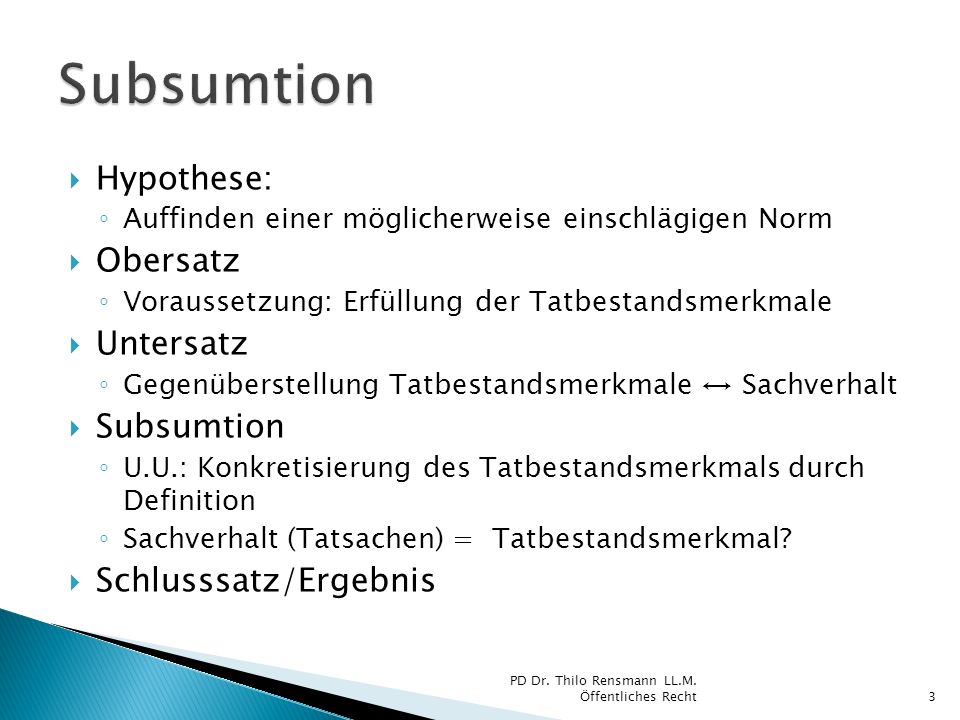 Subsumtion Hypothese: Obersatz Untersatz Subsumtion