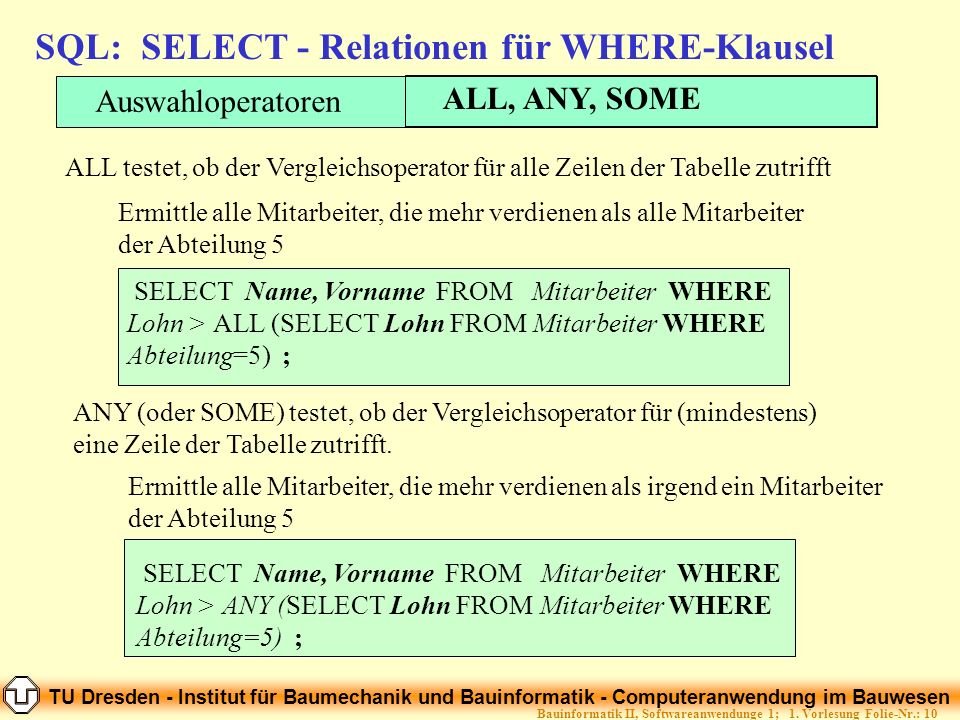 SQL: SELECT - Relationen für WHERE-Klausel