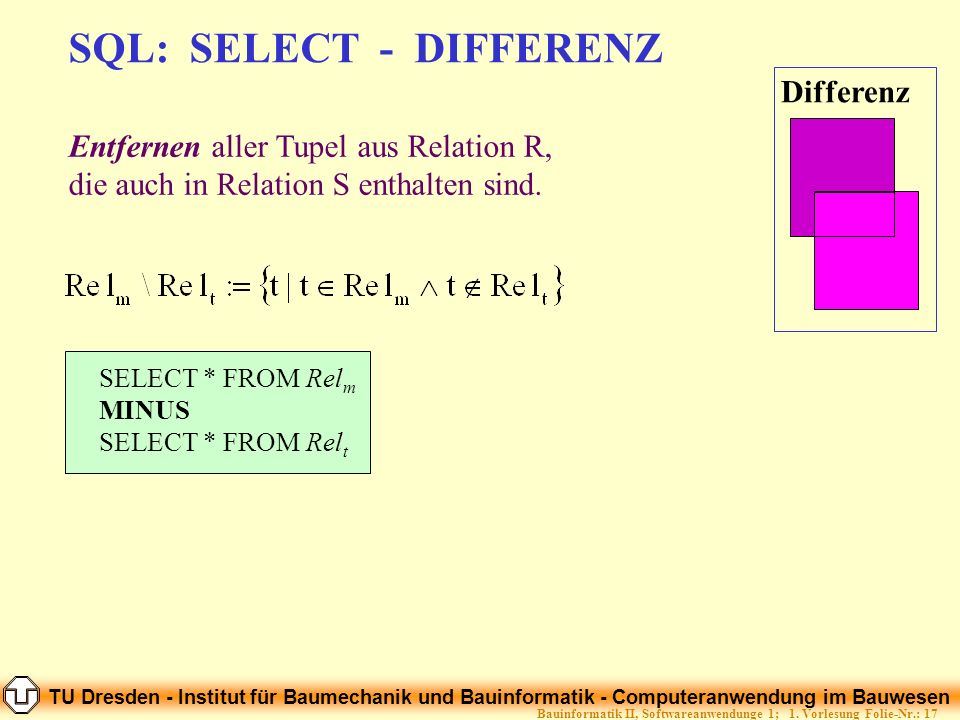 SQL: SELECT - DIFFERENZ