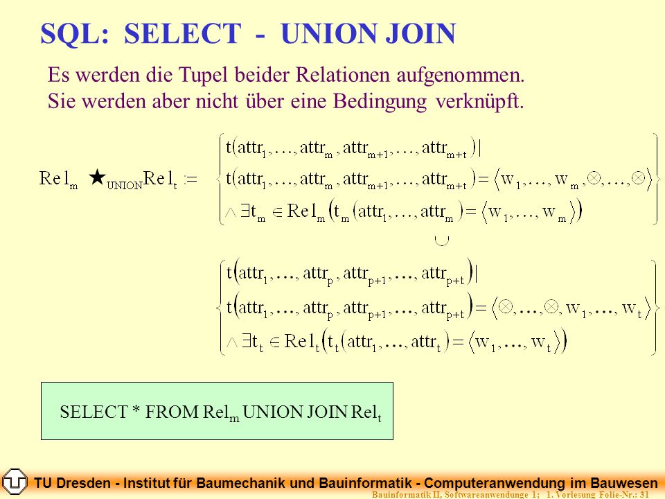 SQL: SELECT - UNION JOIN