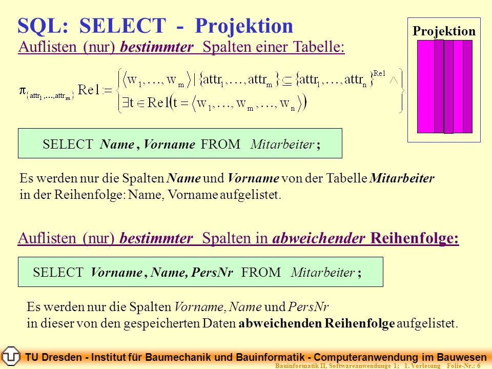 SQL: SELECT - Projektion