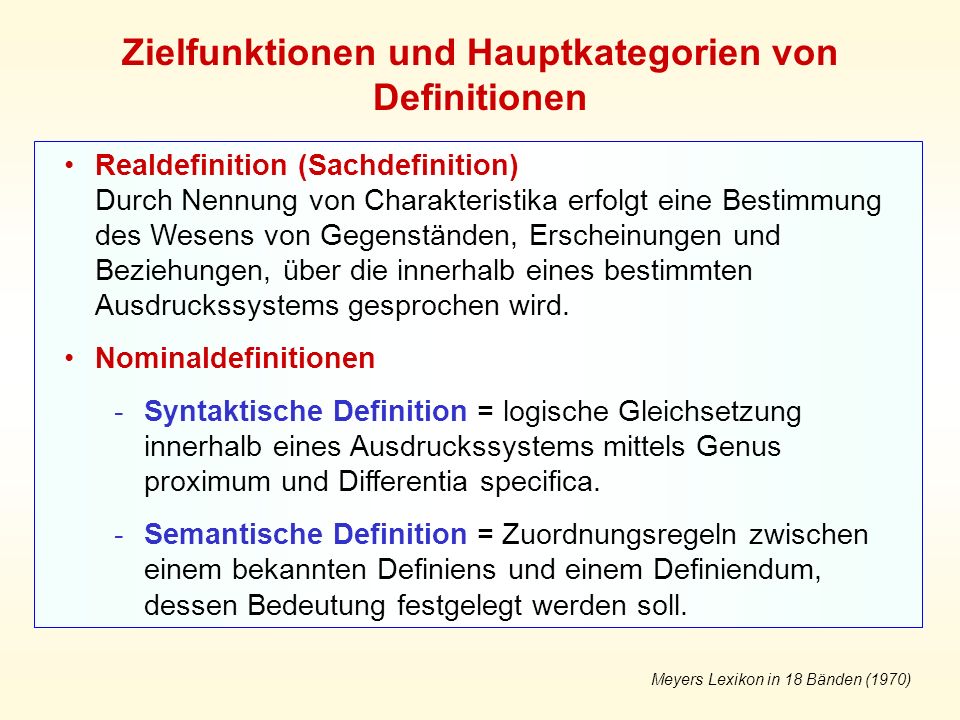 Zielfunktionen und Hauptkategorien von Definitionen