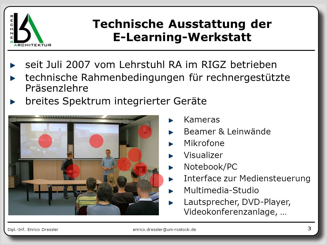 Technische Ausstattung der E-Learning-Werkstatt