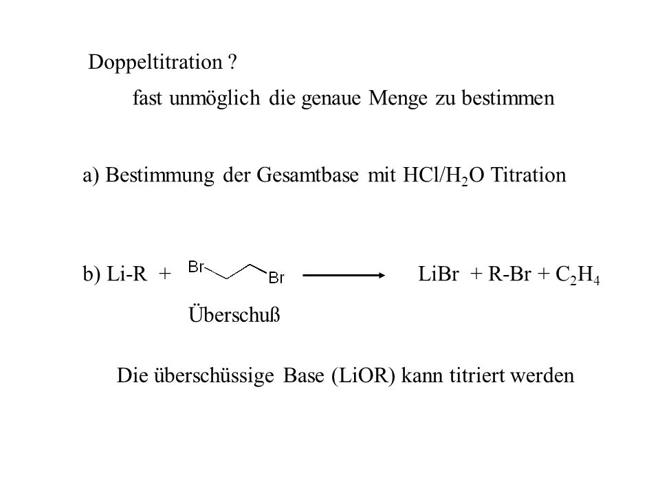 Doppeltitration fast unmöglich die genaue Menge zu bestimmen. a) Bestimmung der Gesamtbase mit HCl/H2O Titration.