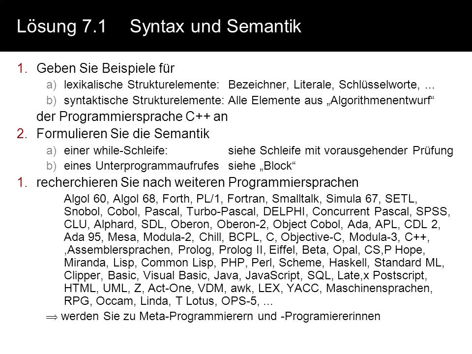 Lösung 7.1 Syntax und Semantik