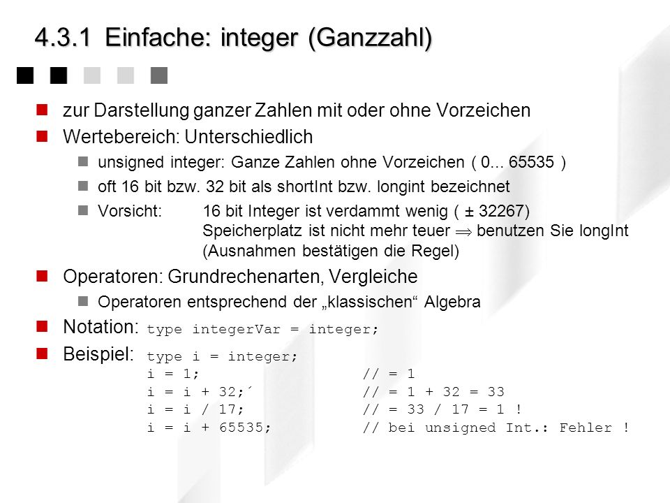 4.3.1 Einfache: integer (Ganzzahl)