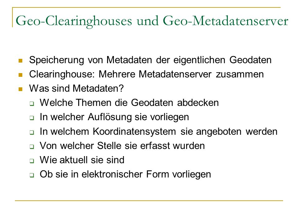Geo-Clearinghouses und Geo-Metadatenserver