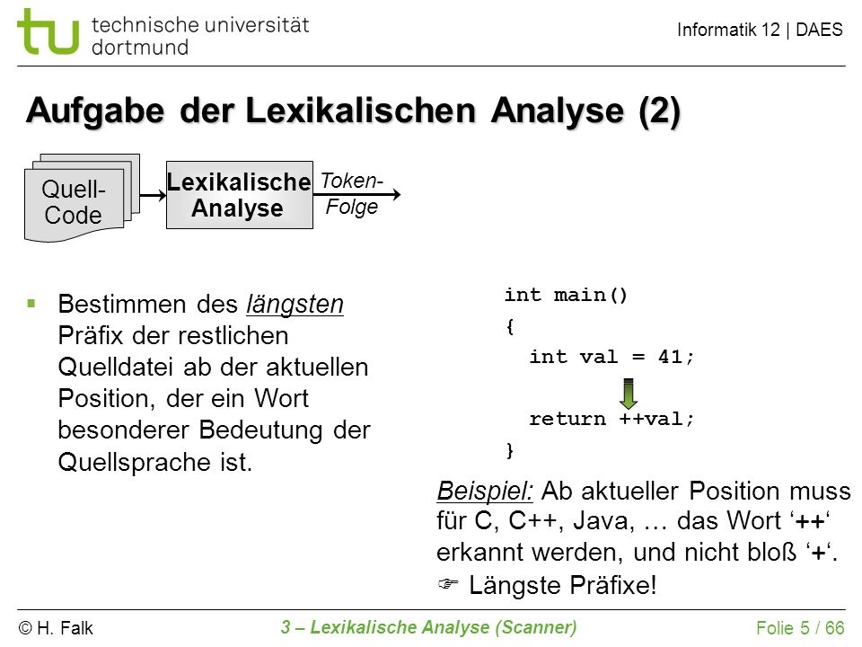 Aufgabe der Lexikalischen Analyse (2)