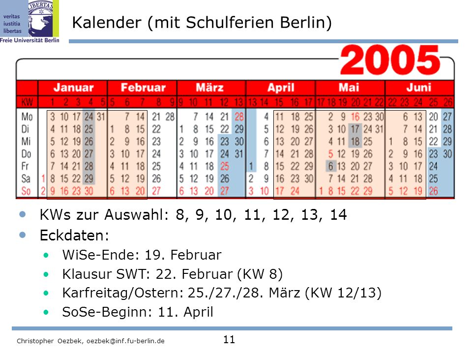 Kalender (mit Schulferien Berlin)