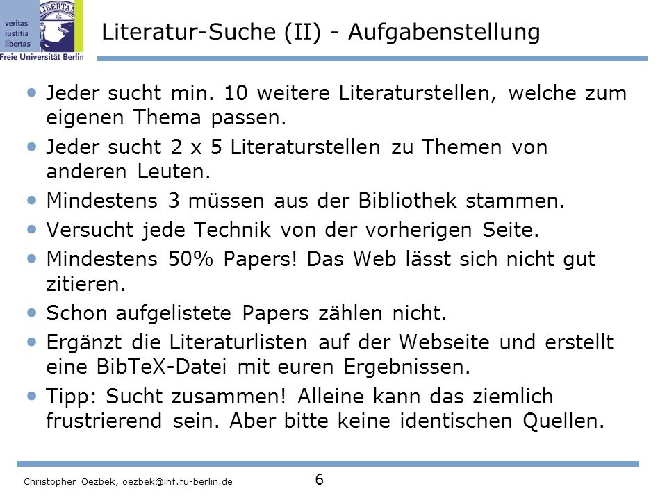 Literatur-Suche (II) - Aufgabenstellung