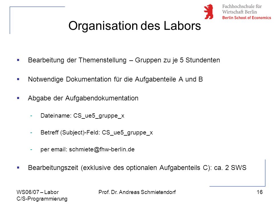 Organisation des Labors