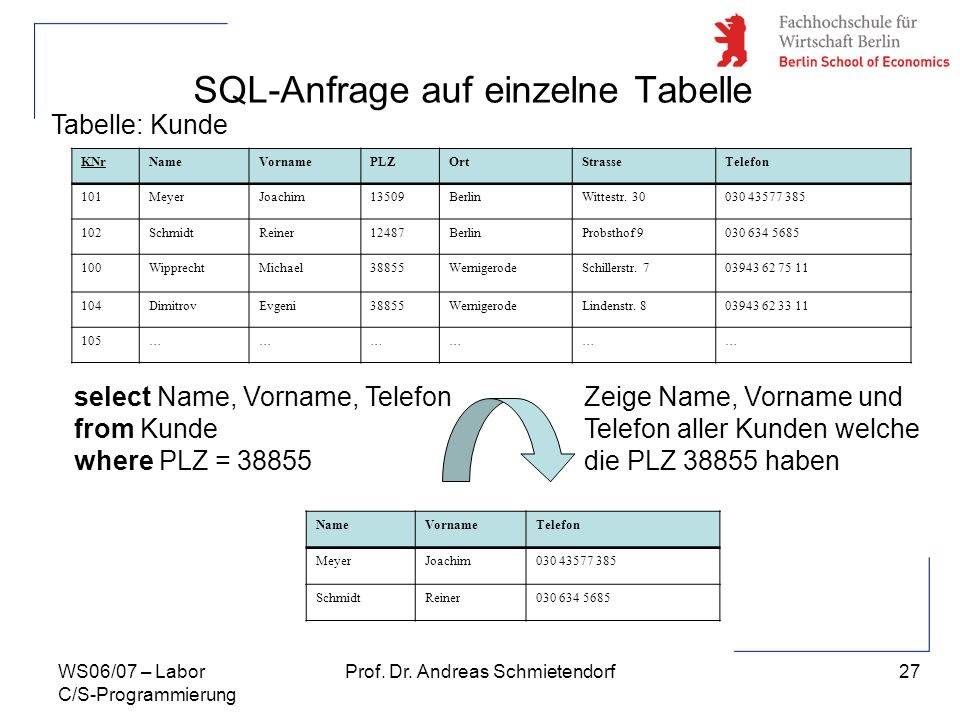 SQL-Anfrage auf einzelne Tabelle