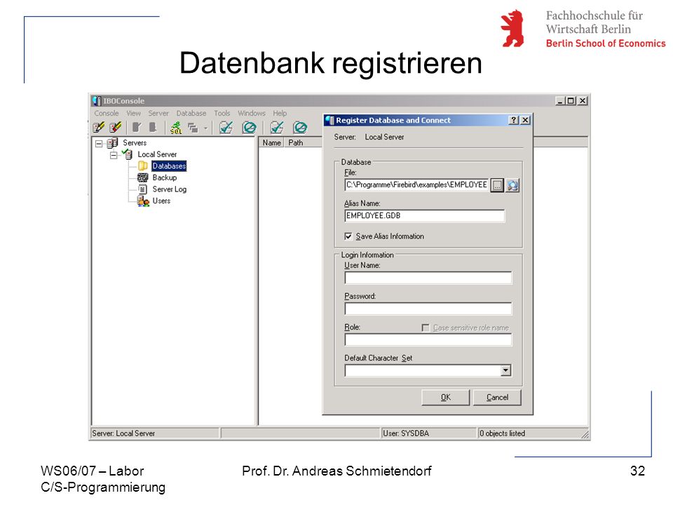 Datenbank registrieren