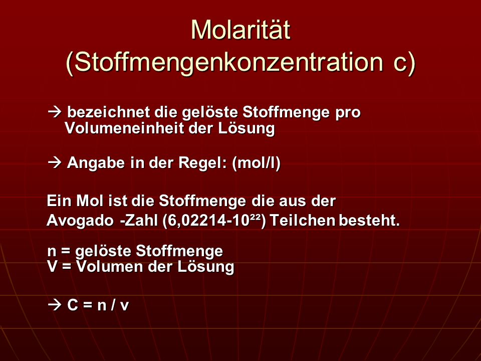 Molarität (Stoffmengenkonzentration c)