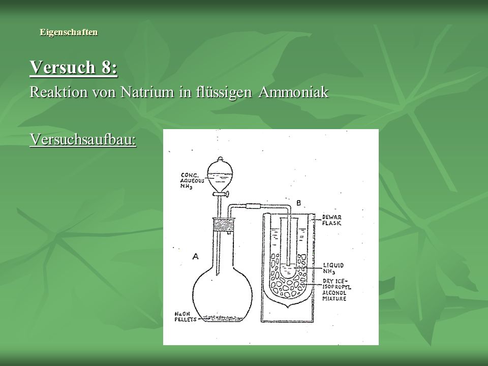 Versuch 8: Reaktion von Natrium in flüssigen Ammoniak Versuchsaufbau: