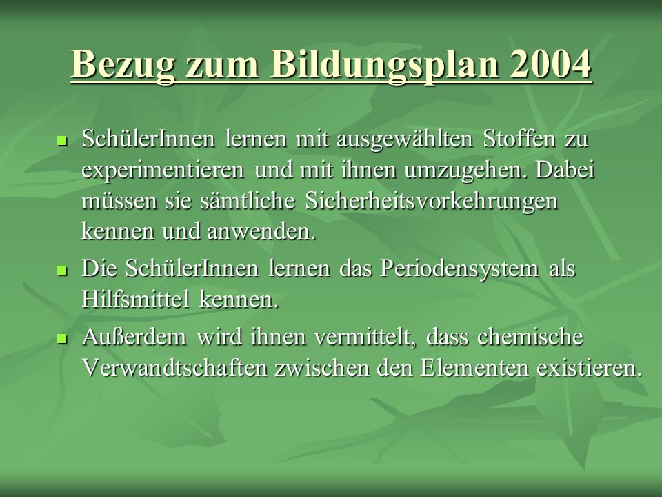 Bezug zum Bildungsplan 2004