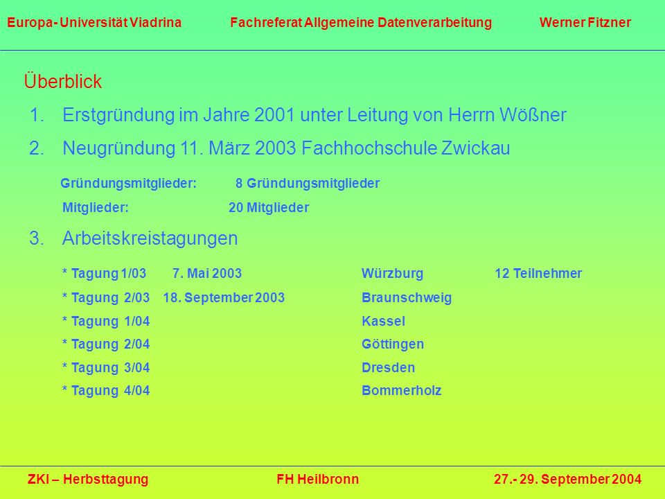 Erstgründung im Jahre 2001 unter Leitung von Herrn Wößner