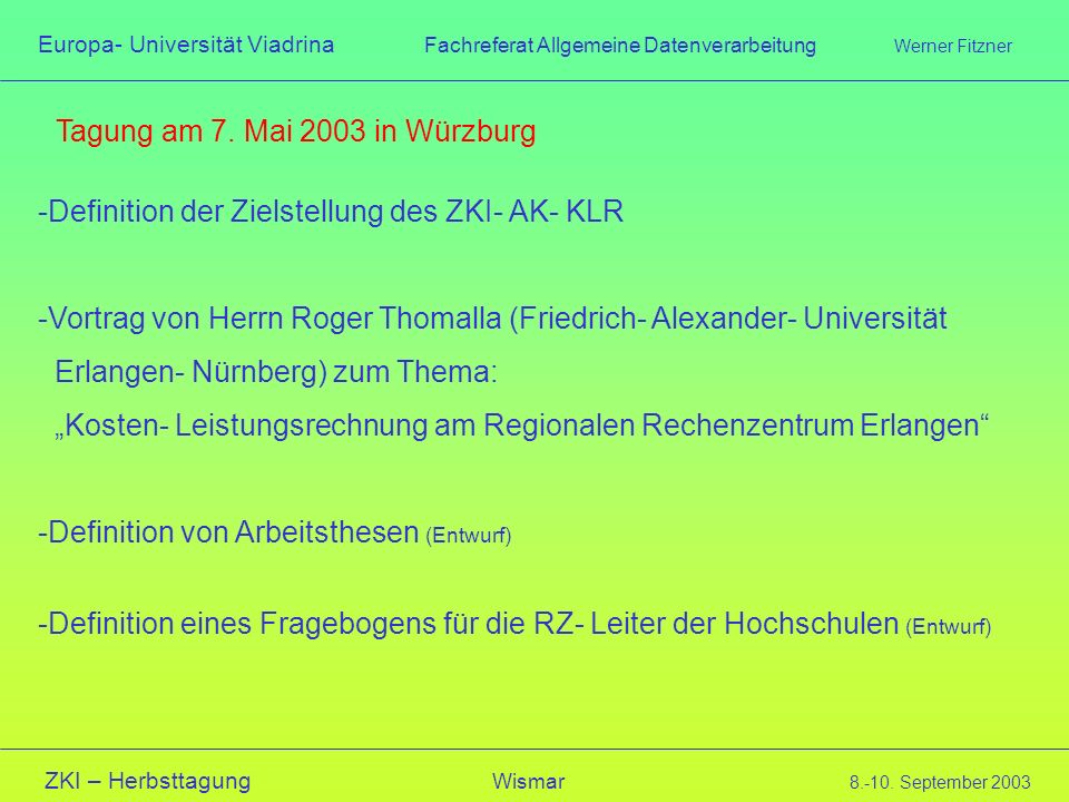 Tagung am 7. Mai 2003 in Würzburg