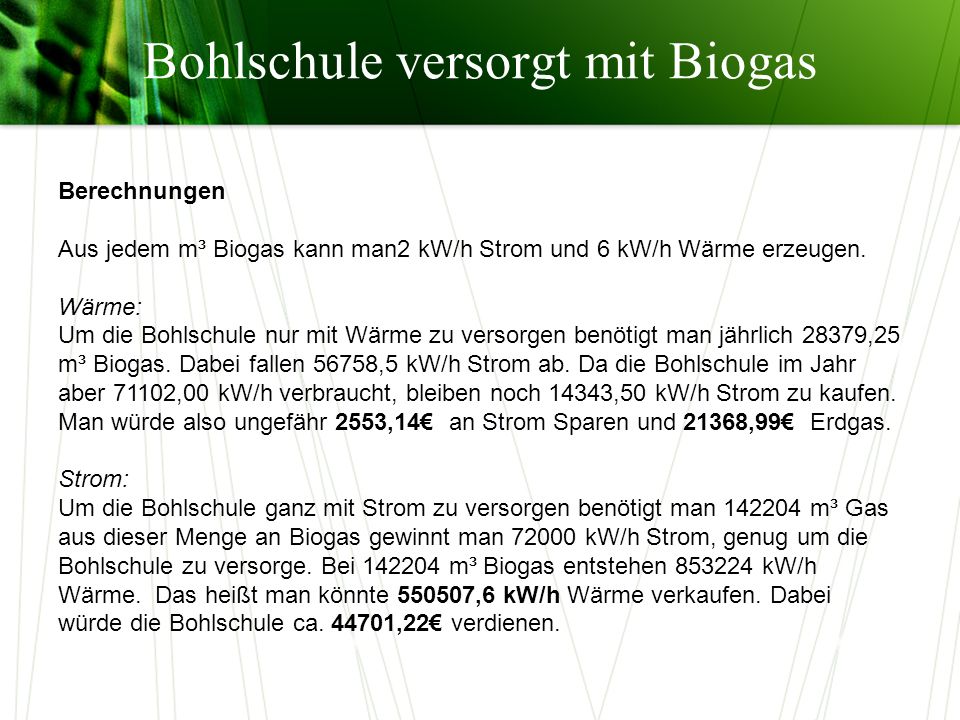Bohlschule versorgt mit Biogas