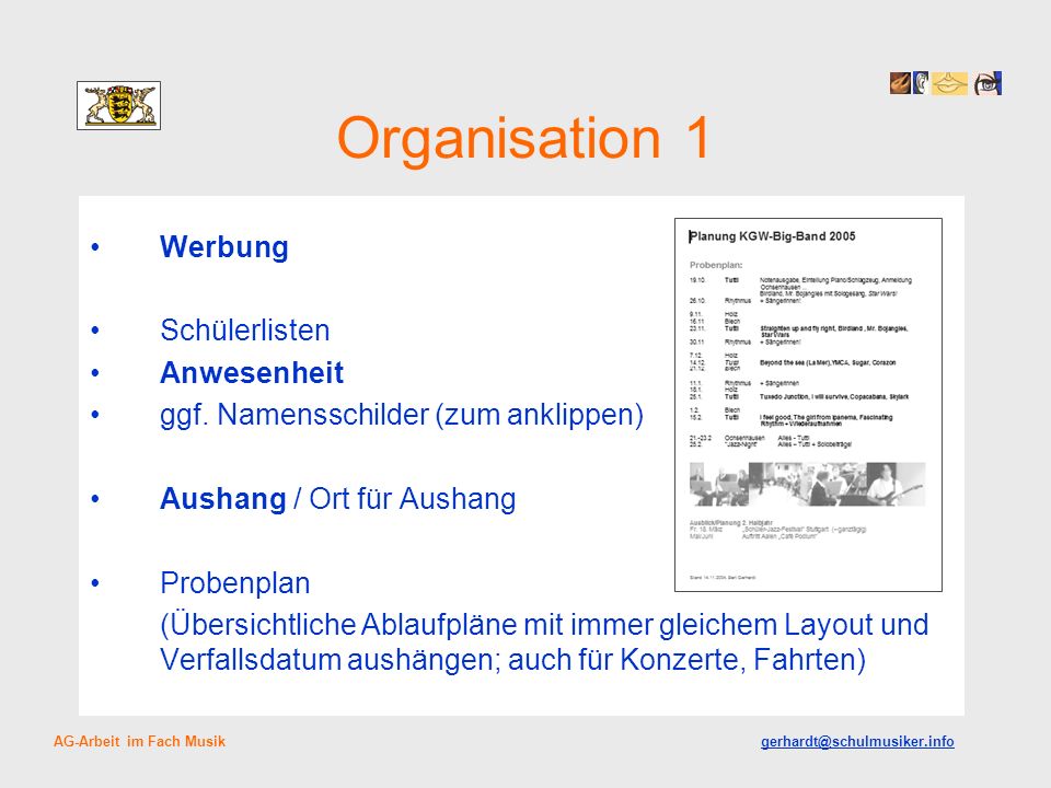 Organisation 1 Werbung Schülerlisten Anwesenheit