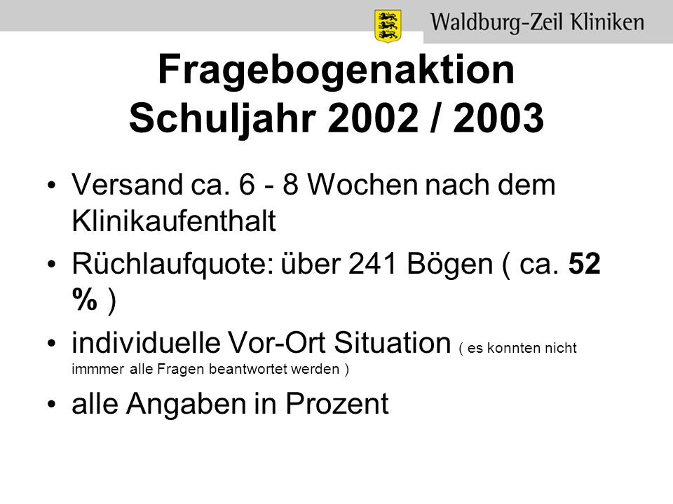 Fragebogenaktion Schuljahr 2002 / 2003