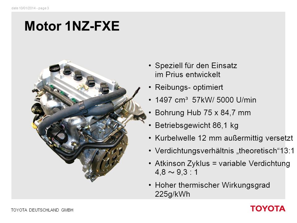 Motor 1NZ-FXE Speziell für den Einsatz im Prius entwickelt