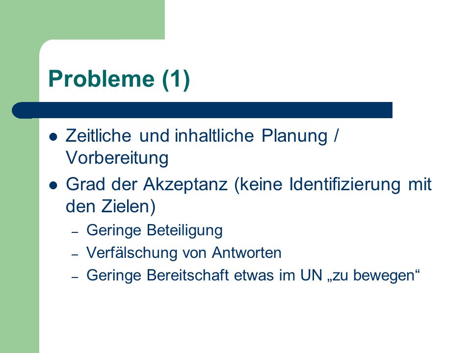 Probleme (1) Zeitliche und inhaltliche Planung / Vorbereitung