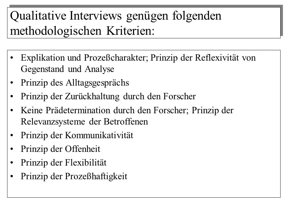 Qualitative Interviews genügen folgenden methodologischen Kriterien: