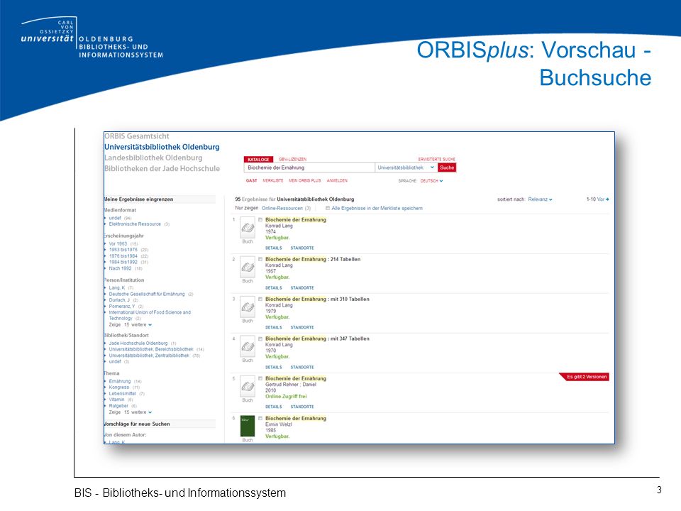 ORBISplus: Vorschau - Buchsuche