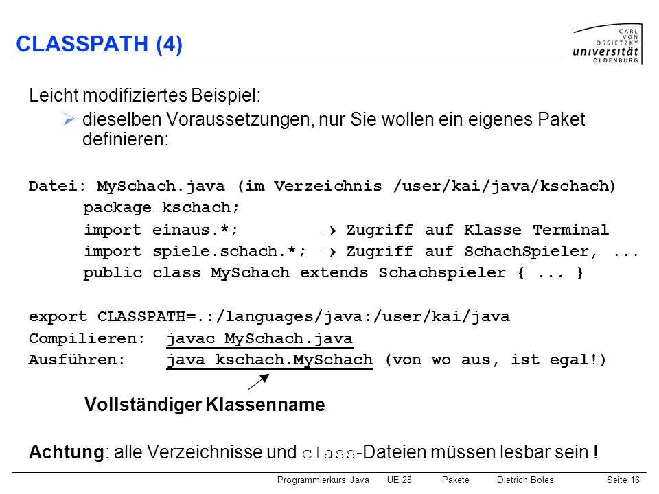 CLASSPATH (4) Leicht modifiziertes Beispiel: