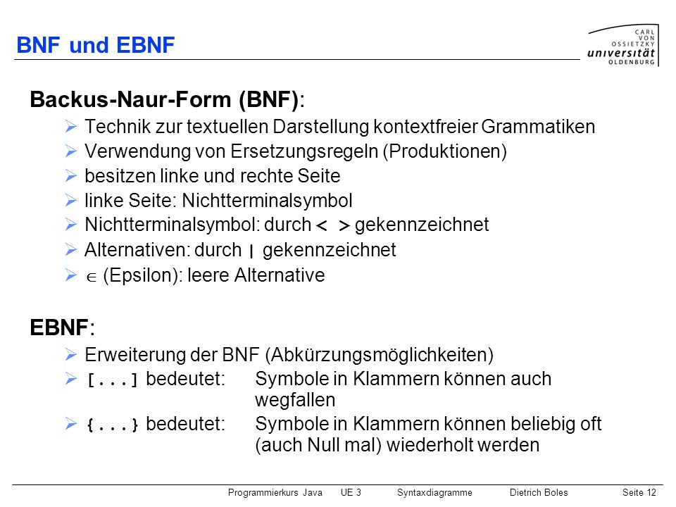 Backus-Naur-Form (BNF):