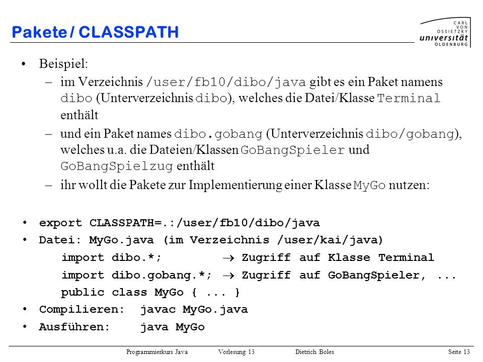 Pakete / CLASSPATH Beispiel: