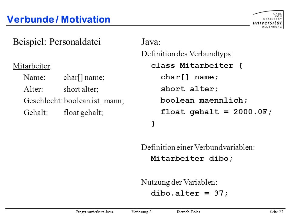 Beispiel: Personaldatei Java: