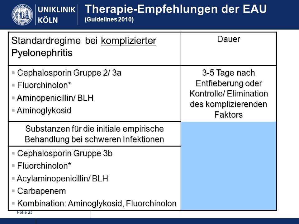 Therapie-Empfehlungen der EAU (Guidelines 2010)
