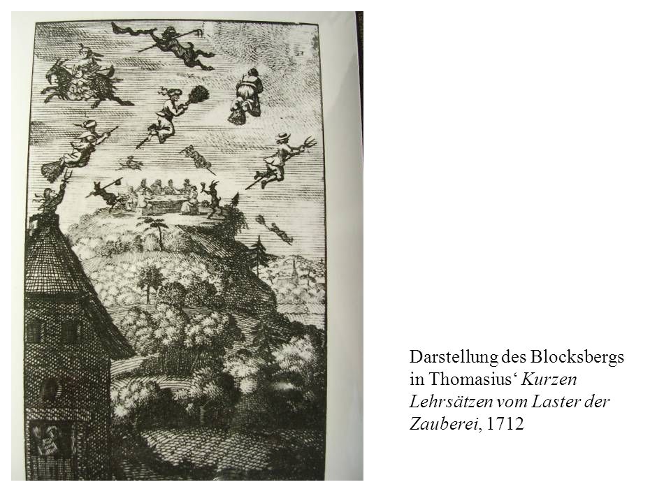 Darstellung des Blocksbergs in Thomasius‘ Kurzen Lehrsätzen vom Laster der Zauberei, 1712