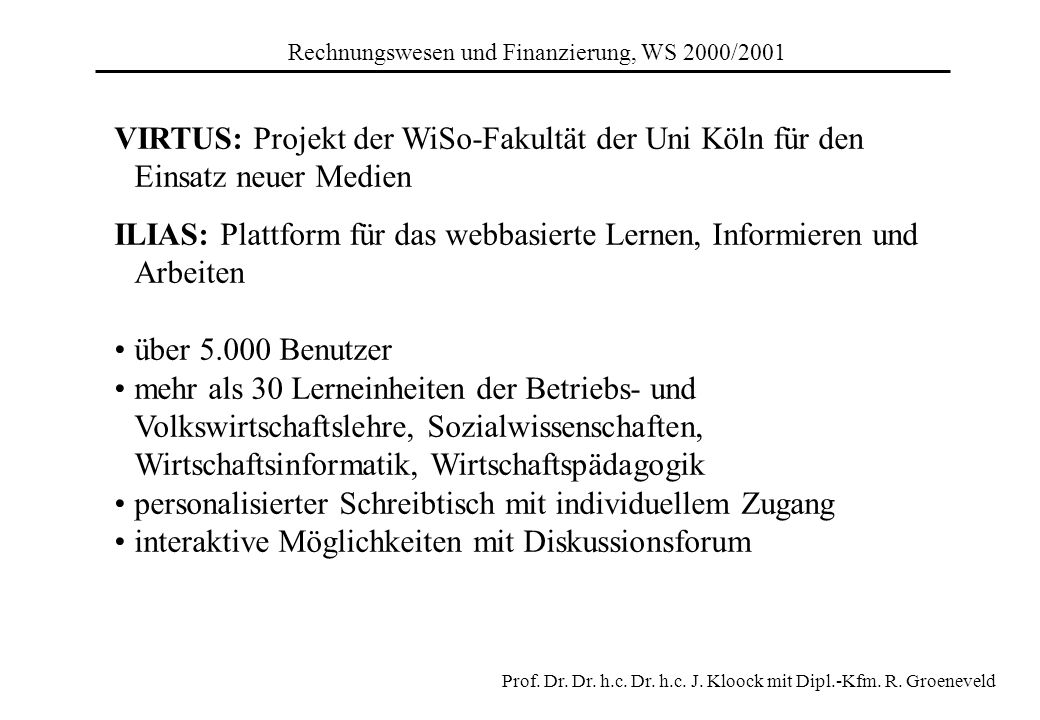 Rechnungswesen und Finanzierung, WS 2000/2001