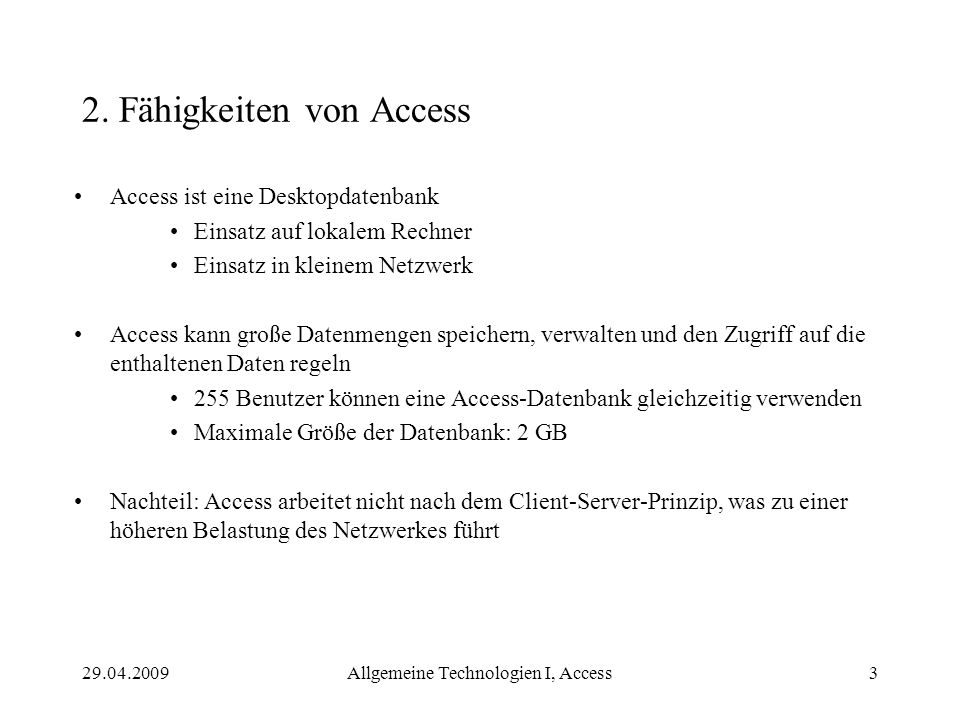 2. Fähigkeiten von Access