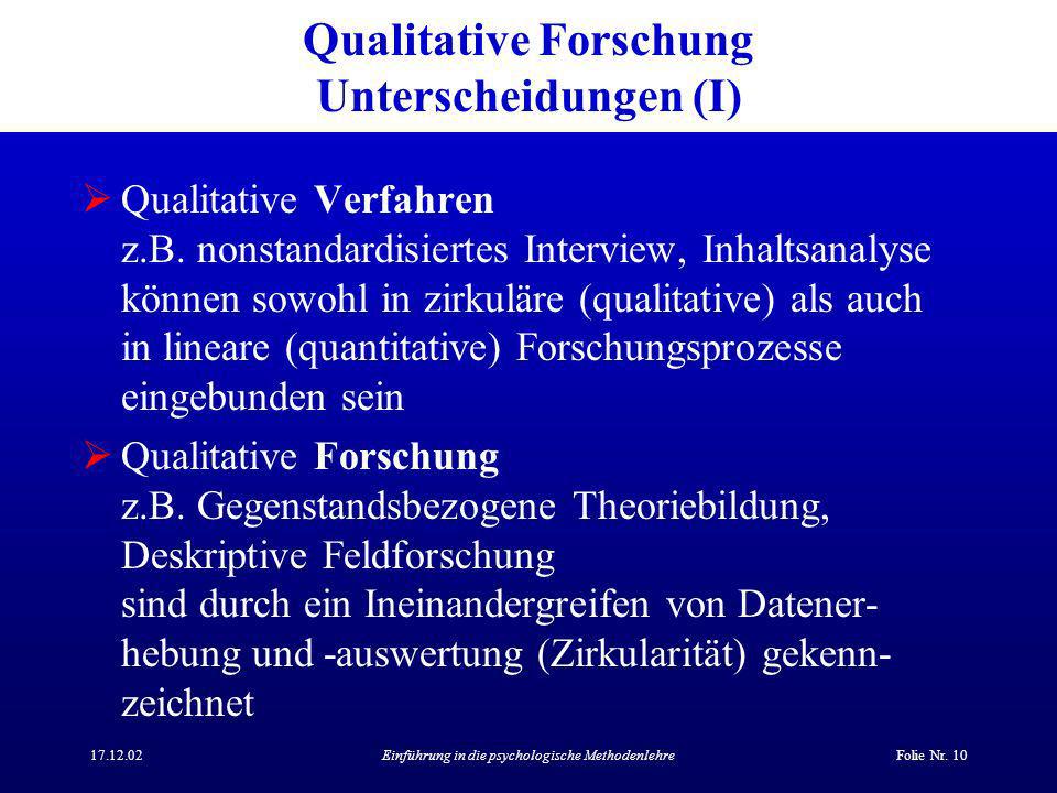 Qualitative Forschung Unterscheidungen (I)