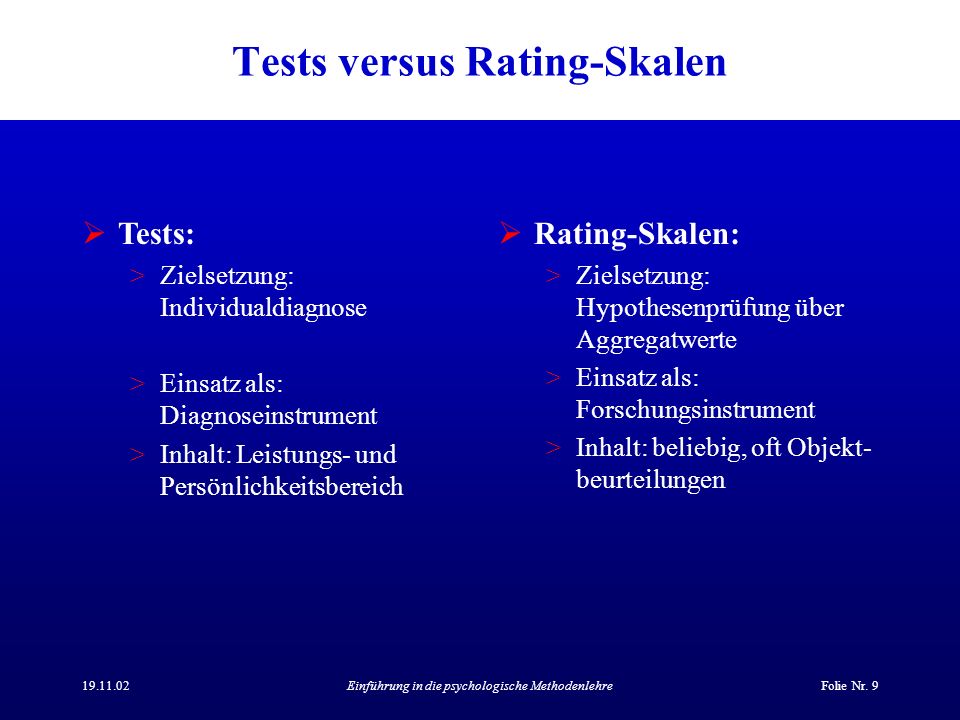 Tests versus Rating-Skalen