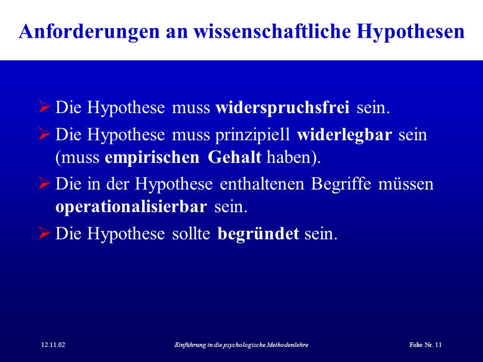 Anforderungen an wissenschaftliche Hypothesen