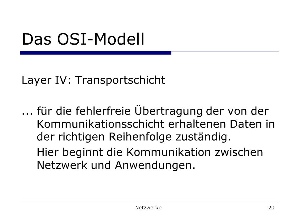 Das OSI-Modell Layer IV: Transportschicht