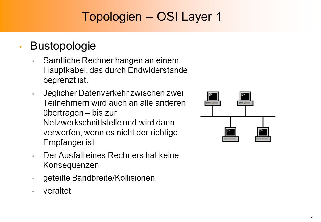 Topologien – OSI Layer 1 Bustopologie