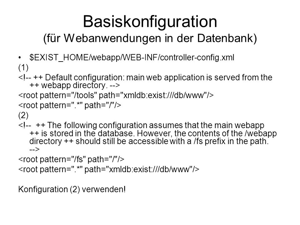 Basiskonfiguration (für Webanwendungen in der Datenbank)